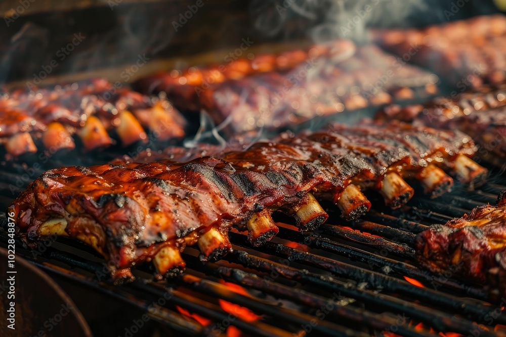 delicious ribs in american style a a barbacue grill delicious ribs in american style a a barbacue grill