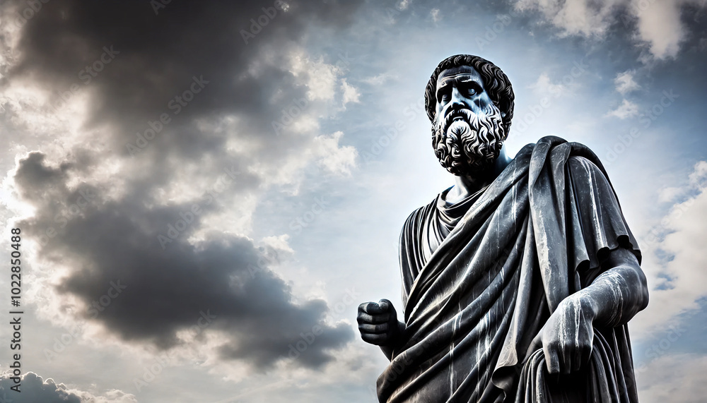Obraz premium Ancient Stoic Philosopher in Contemplative Pose with Timeless Wisdom 