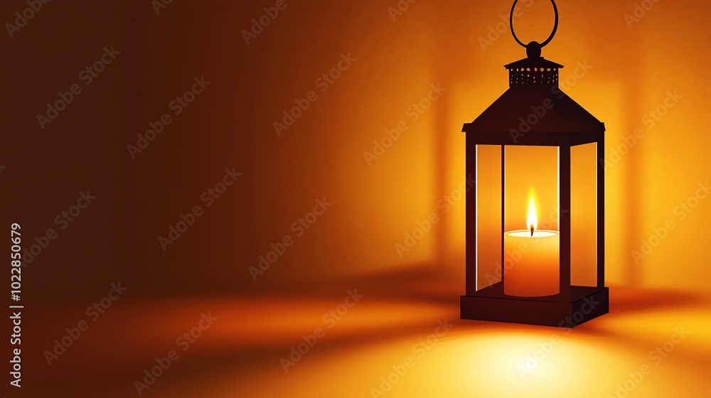 Illuminated lantern casting warm glow on amber background Illuminated lantern casting warm glow on amber background