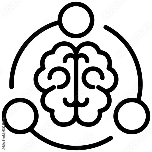 Brain Icon, Black And White Outline Icon Symbol