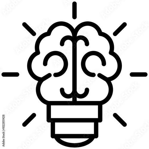 Brain Lamp Icon, Black And White Outline Icon Symbol
