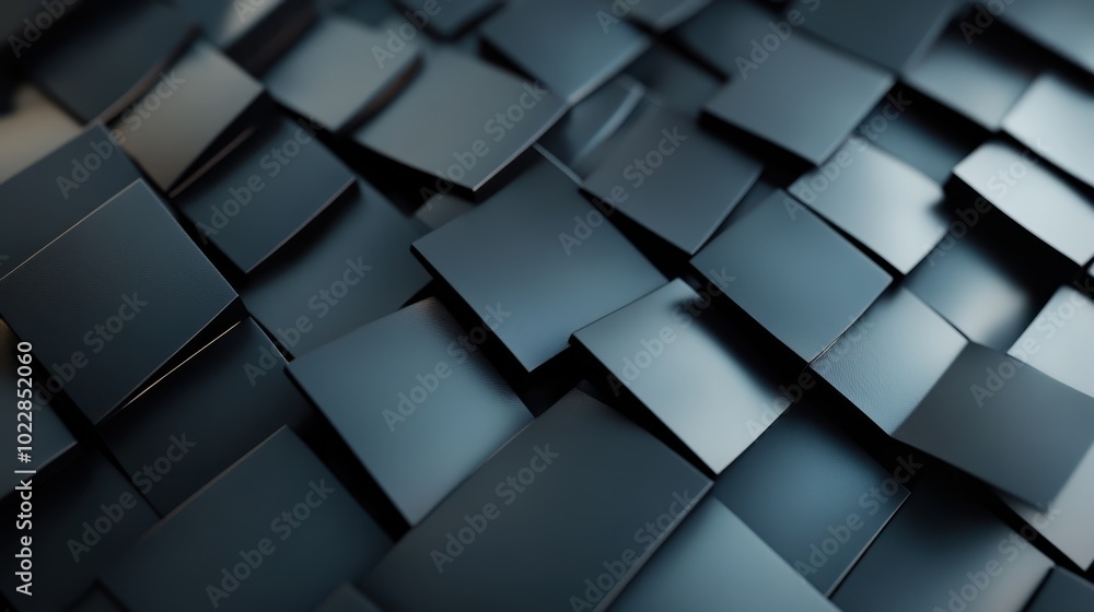 Fototapeta premium An abstract texture with overlapping geometric squares in varying shades, creating an intricate composition that plays with depth, shadows, and light reflections.