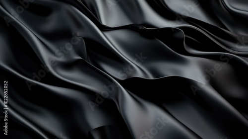 Obraz na płótnie A close-up of smooth, flowing black silk fabric, featuring dramatic folds and ripples that convey a sense of elegance and luxurious texture in soft lighting. w salonie