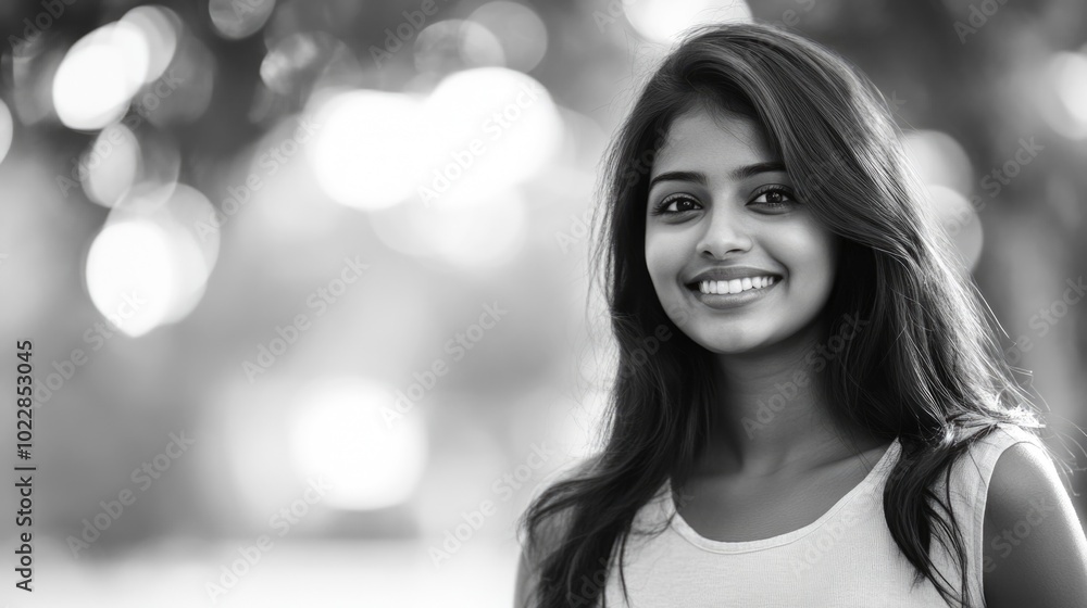 Obraz premium Smiling Young Woman in a Park
