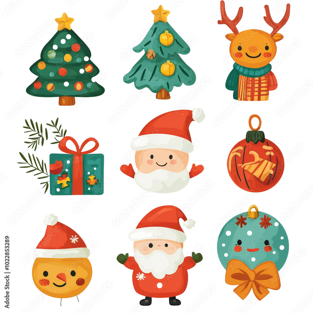 Festive Christmas icons including tree, gifts, and Santa Claus Festive Christmas icons including tree, gifts, and Santa Claus