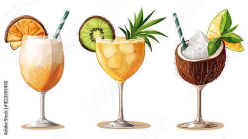 Refreshing cocktails with tropical fruits and vibrant colors