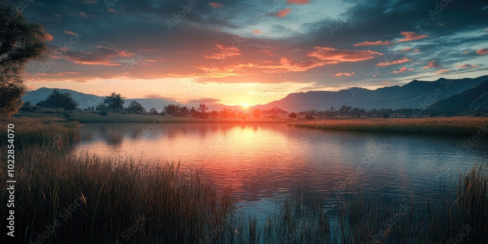 Fototapeta premium Tranquil Sunset Lake Scene