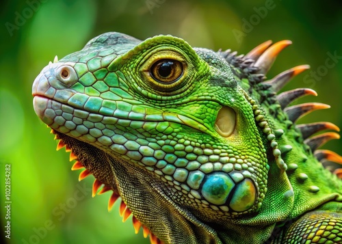 Vibrant and Detailed Drawing of a Green Iguana on a Bright Background for Nature and Wildlife Themes