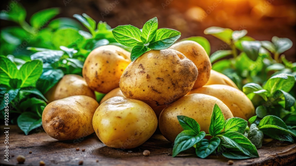 Vibrant and Fresh Pota Peru with Green Leaves Against a Bright Background in Natural Light Vibrant and Fresh Pota Peru with Green Leaves Against a Bright Background in Natural Light