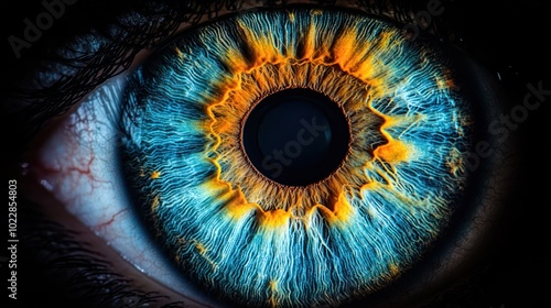 Close-up Macro of a Blue Eye with Yellow Iris