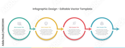 Four Step Infographics Design Template, Chart diagram, Graph, Pie chart, workflow layout, circular diagram, report, Editable presentation design elements, Process diagram in white background