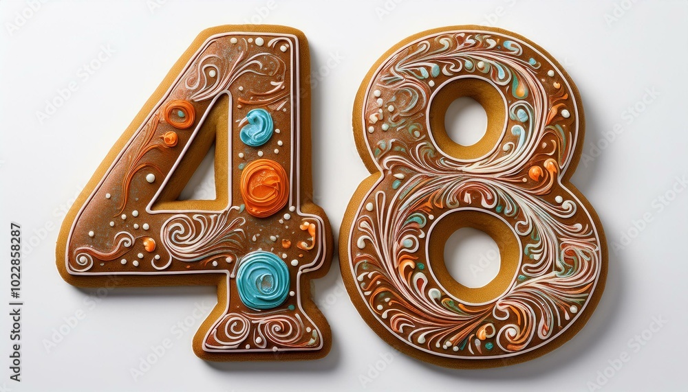 Decorated cookie, number 48, illustration for birthday or anniversary celebration Decorated cookie, number 48, illustration for birthday or anniversary celebration