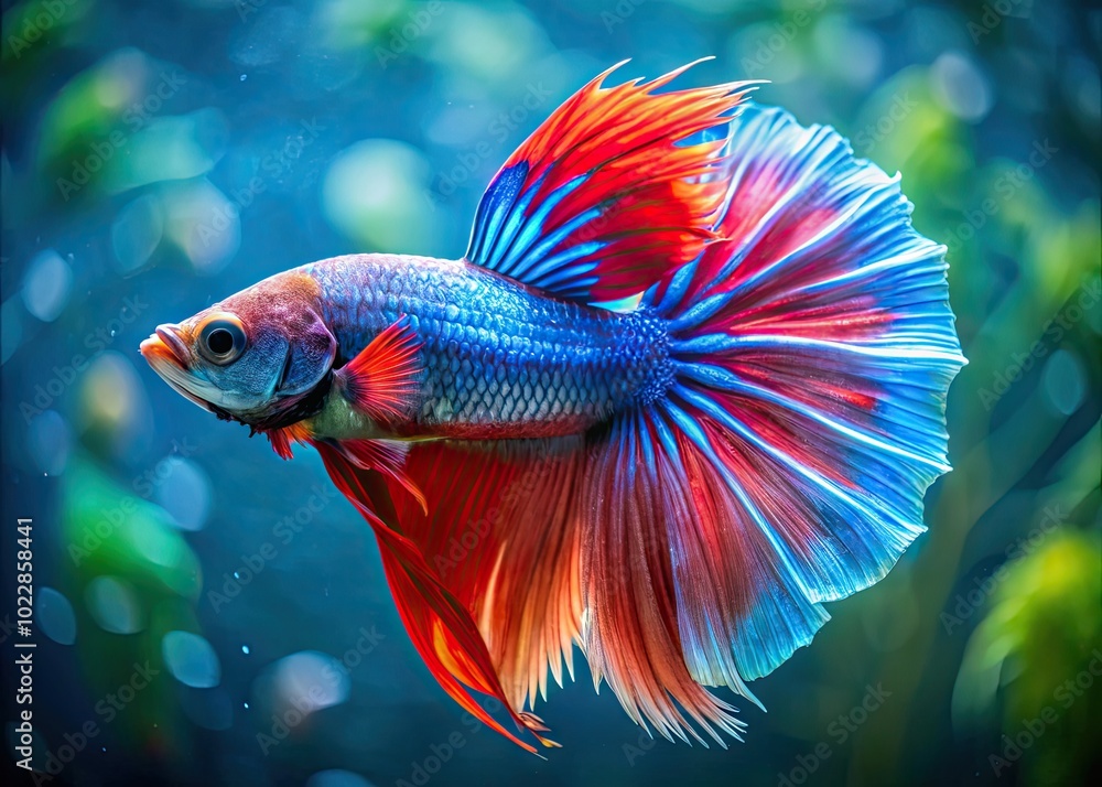 Vibrant Betta Fish Swimming Gracefully in Crystal Clear Water with Colorful Fins and Tail Display Vibrant Betta Fish Swimming Gracefully in Crystal Clear Water with Colorful Fins and Tail Display