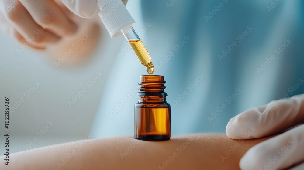 Application of oil from a dropper to skin for healthcare or cosmetic use. Close-up shot with copy space. Application of oil from a dropper to skin for healthcare or cosmetic use. Close-up shot with copy space.
