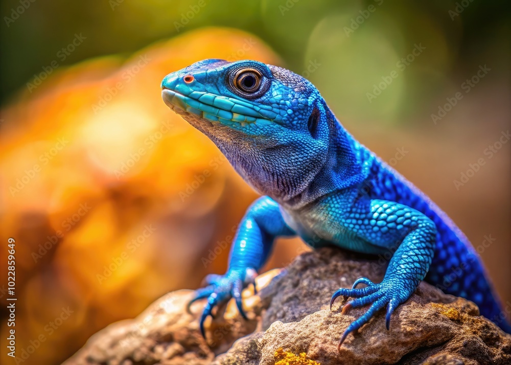 Vibrant Blue Lizard Perched on a Rock in Natural Habitat, Showcasing Unique Color and Texture Vibrant Blue Lizard Perched on a Rock in Natural Habitat, Showcasing Unique Color and Texture