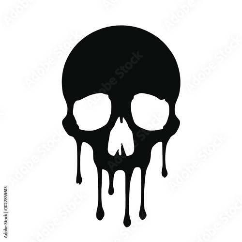 A black and white dripping skull silhouette 