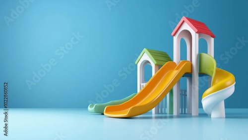 3D Cartoon Modern Outdoor Playground with House-Shaped Structure and Slide