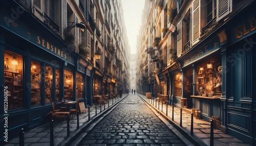 photo of an alley in paris, and taken 80 centimeters from the ground