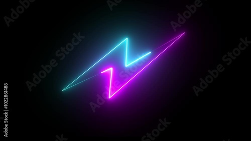 Abstract neon battery charging icon . neon lightning bolt, glowing sign. photo