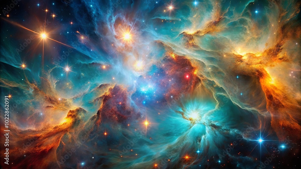 A Cosmic Dance of Hues and Luminosity, Where Nebulas Intertwine and Stars Sparkle Brilliantly A Cosmic Dance of Hues and Luminosity, Where Nebulas Intertwine and Stars Sparkle Brilliantly
