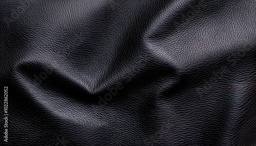 Black natural leather as background, closeup view