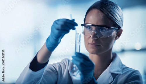 Person analyzing a sample in a laboratory, representing testing, research, and analysis.