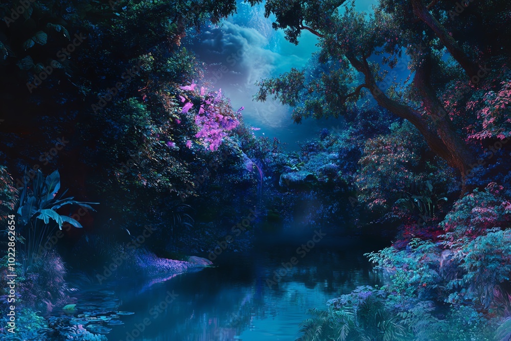 Fototapeta premium Mystical blue forest landscape