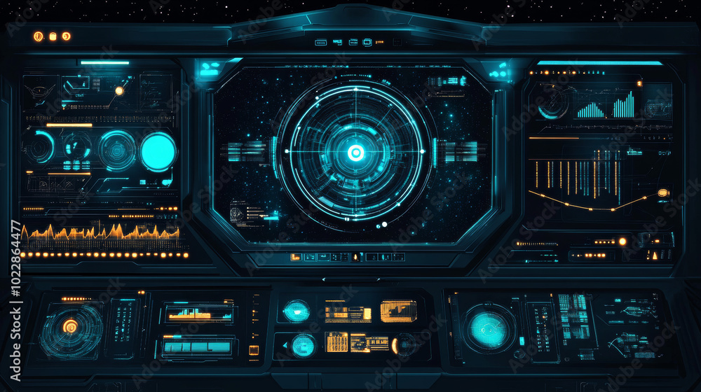 A visually captivating illustration showcasing a spaceship interface filled with intricate digital technology elements. A visually captivating illustration showcasing a spaceship interface filled with intricate digital technology elements.