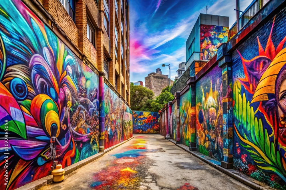 Fototapeta premium Vibrant Colorful Graffiti Wall Art Background with Urban Street Style and Abstract Designs Elements