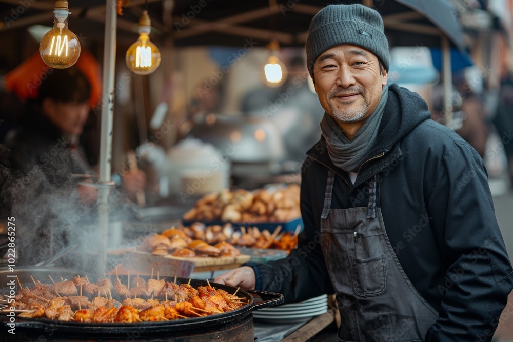 Korean street vendor preparing delicious snacks Korean street vendor preparing delicious snacks