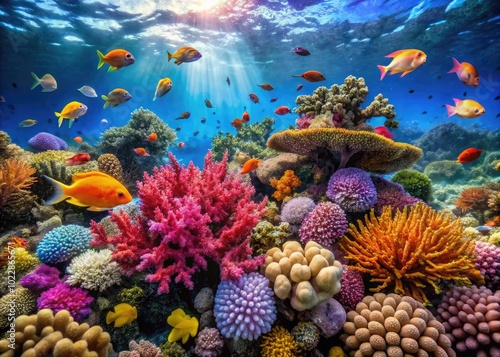 Vibrant Coral Reef Ecosystem teeming with Colorful Marine Life and Crystal Clear Ocean Waters