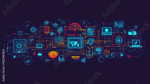 A visually striking banner illustrating the Internet of Things (IoT) concept, featuring a global telecommunications network encircling planet Earth. 