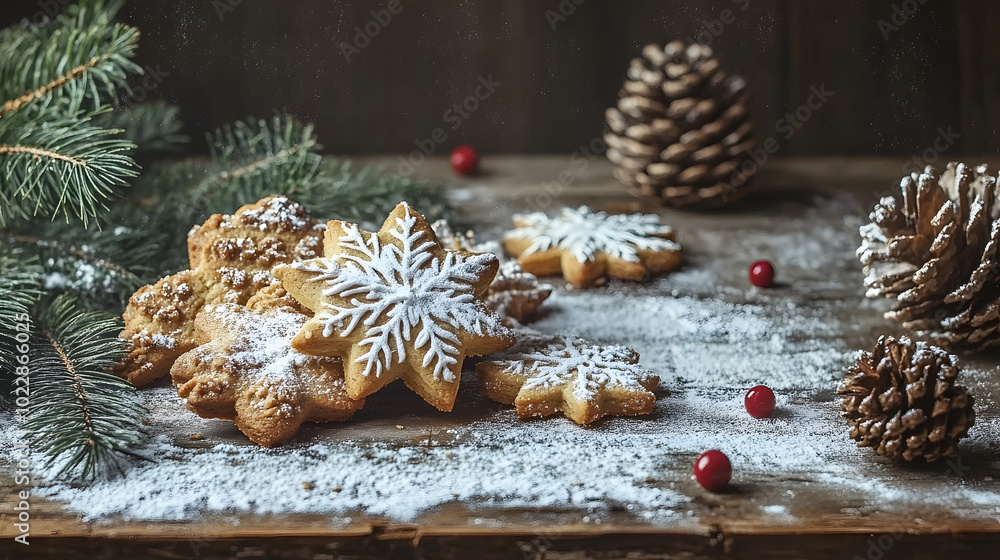 A table featuring cookie icing, pinecone, A table featuring cookie icing, pinecone,