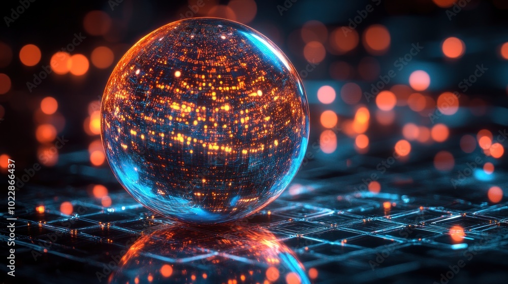 Glowing Sphere on Circuit Board Glowing Sphere on Circuit Board