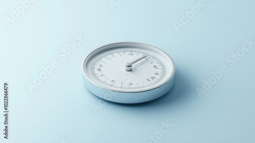 Mechanical scale with detailed measurements on blue background. Studio photography with copy space