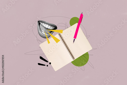 Billede på lærred Composite trend artwork sketch image photo collage of young woman mouth lips rum
