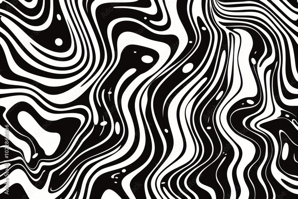 A dynamic design featuring a flowing black and white wavy pattern, ideal for use in contemporary art, backgrounds, and graphic design projects. A dynamic design featuring a flowing black and white wavy pattern, ideal for use in contemporary art, backgrounds, and graphic design projects.