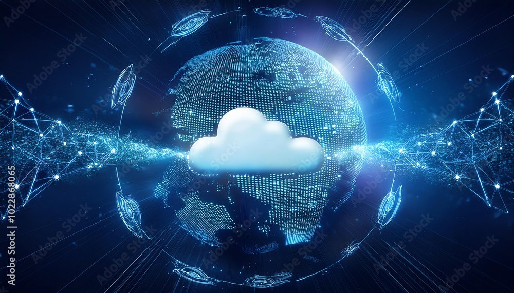 A digital representation of a cloud surrounded by binary data, symbolizing cloud computing and data connectivity. A digital representation of a cloud surrounded by binary data, symbolizing cloud computing and data connectivity.