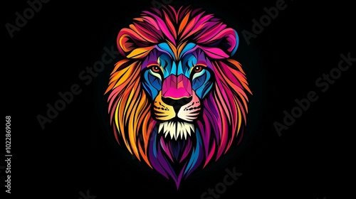 Vibrant Colorful Lion Vector Illustration on Black Background with Bold Abstract Design