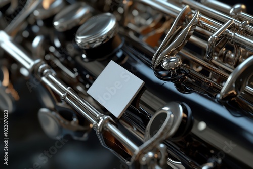 A close up of a black and silver flute