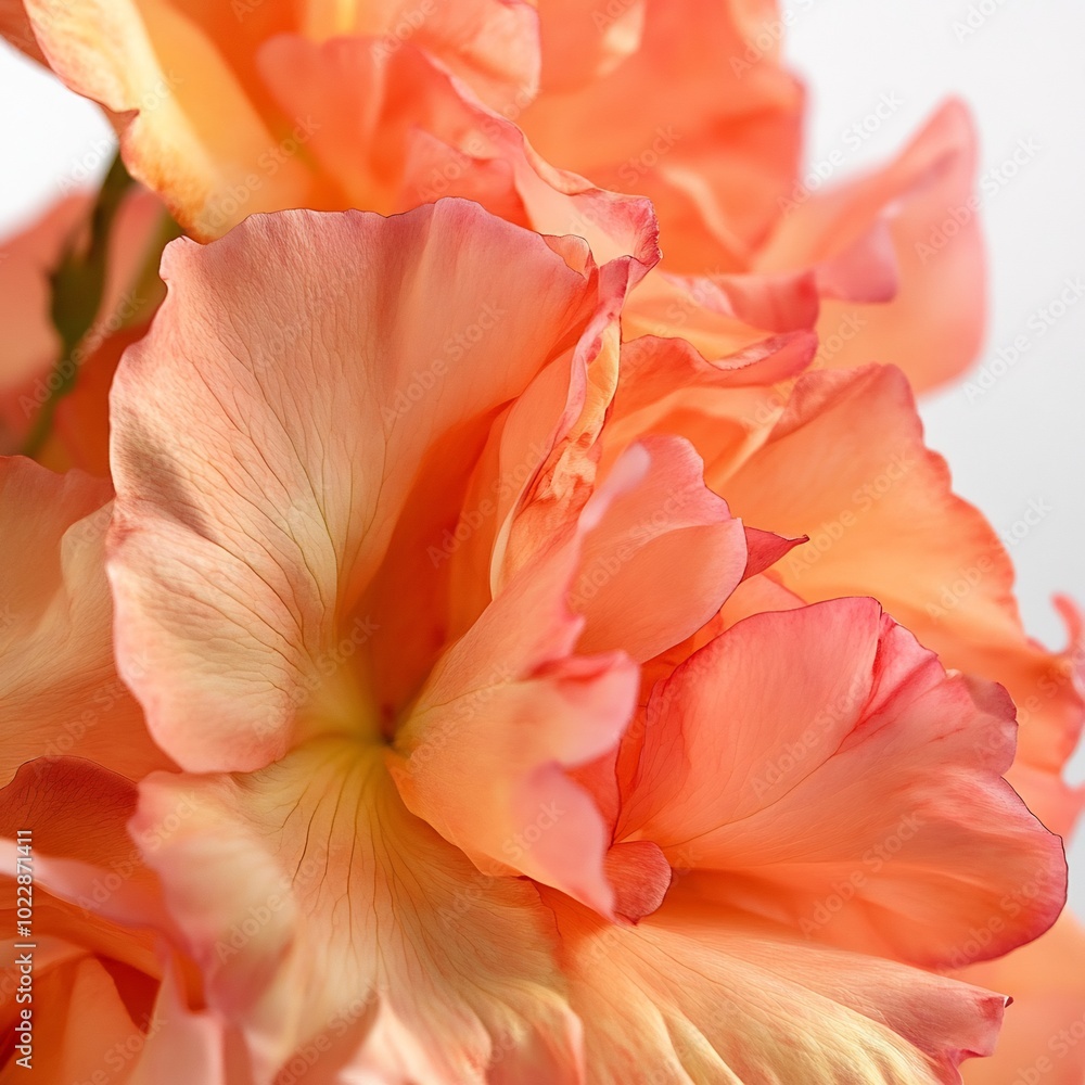 A Rosa rugosa bouquet with petals in shades of coral, close-up, detailed shot, against a white background A Rosa rugosa bouquet with petals in shades of coral, close-up, detailed shot, against a white background