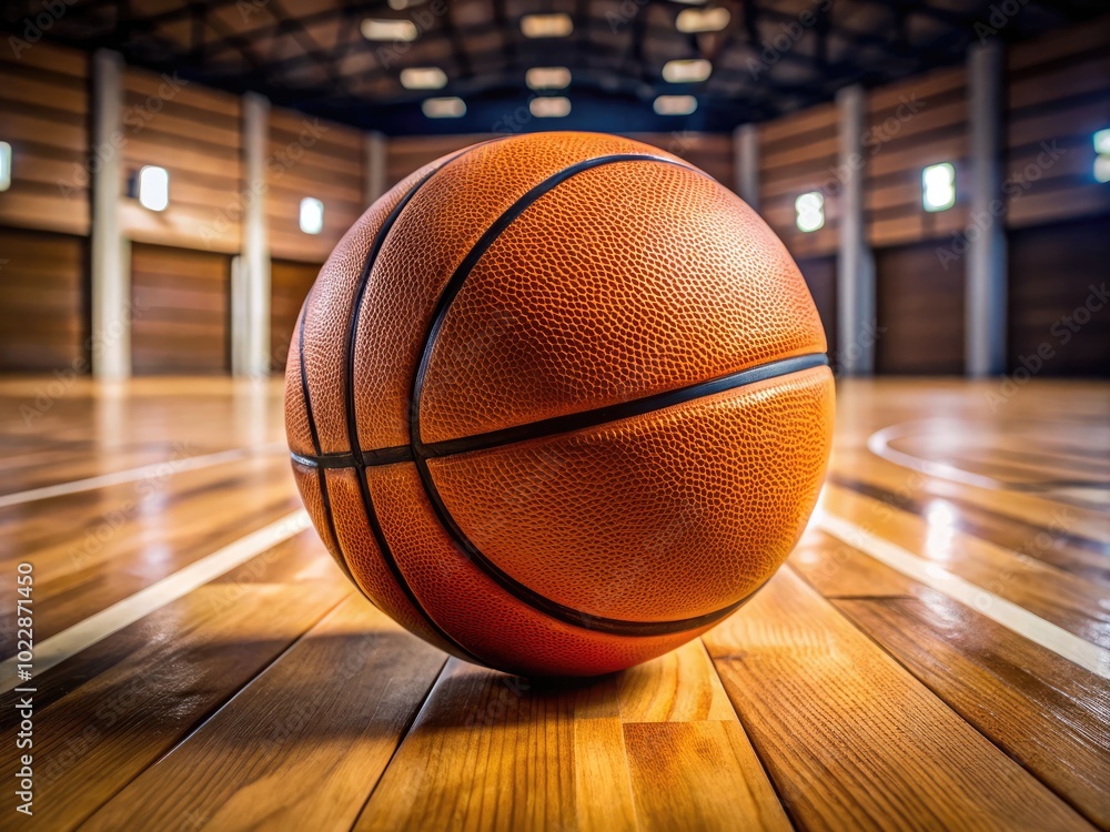 Vibrant Free Basketball on a Hardwood Floor Ready for Play in an Indoor Sports Environment Vibrant Free Basketball on a Hardwood Floor Ready for Play in an Indoor Sports Environment