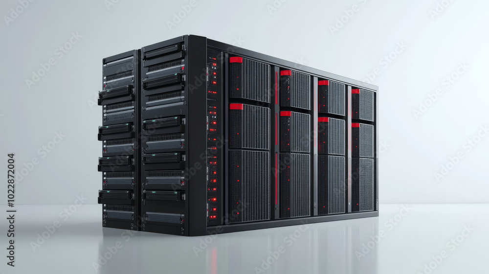 A realistic 3D illustration of a server computer set in a futuristic digital environment, surrounded by streams of electronic data and glowing circuits. A realistic 3D illustration of a server computer set in a futuristic digital environment, surrounded by streams of electronic data and glowing circuits.