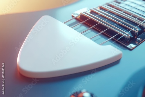 A guitar with a white pickguard on the neck photo