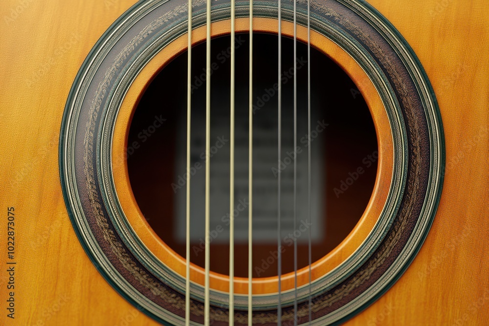 A white sign is hanging from a guitar string inside a wooden frame A white sign is hanging from a guitar string inside a wooden frame