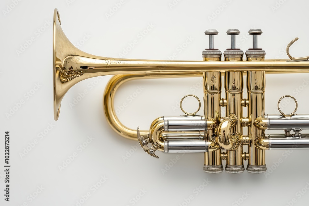Obraz premium A shiny trumpet is shown in a background