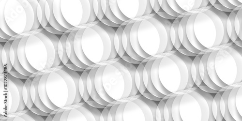 Abstract geometric texture of white paper circles in shining light with soft shadows as mess pattern, White background texture pattern or wallpaper abstract background.