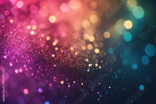 Bright glitter particles sparkle in an abstract design creating a colorful background effect