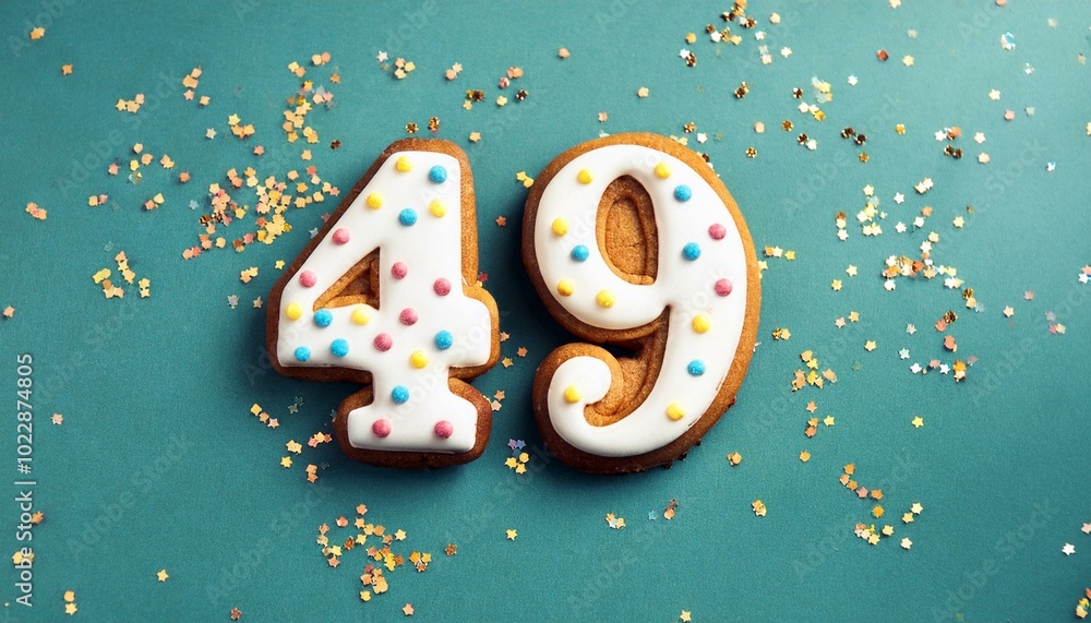 Decorated cookie, number 49, image for birthday or anniversary celebration Decorated cookie, number 49, image for birthday or anniversary celebration