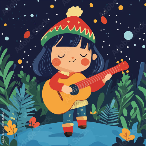 Cute Girl Playing Guitar Illustration